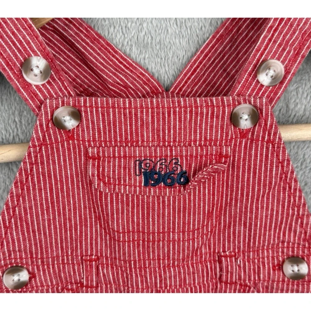 Disney Baby Winnie The Pooh Overalls Baby 3-6 Months Red White Stripe Cotton VTG